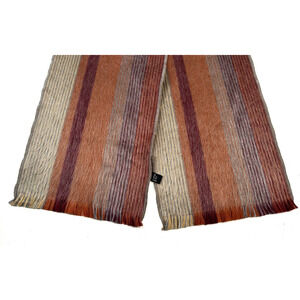 Shupaca Handmade 80% Alpaca Long Scarf Orange Red Striped Fringe 11.5" X 72"